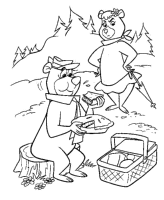 A coloring page of yogi bear